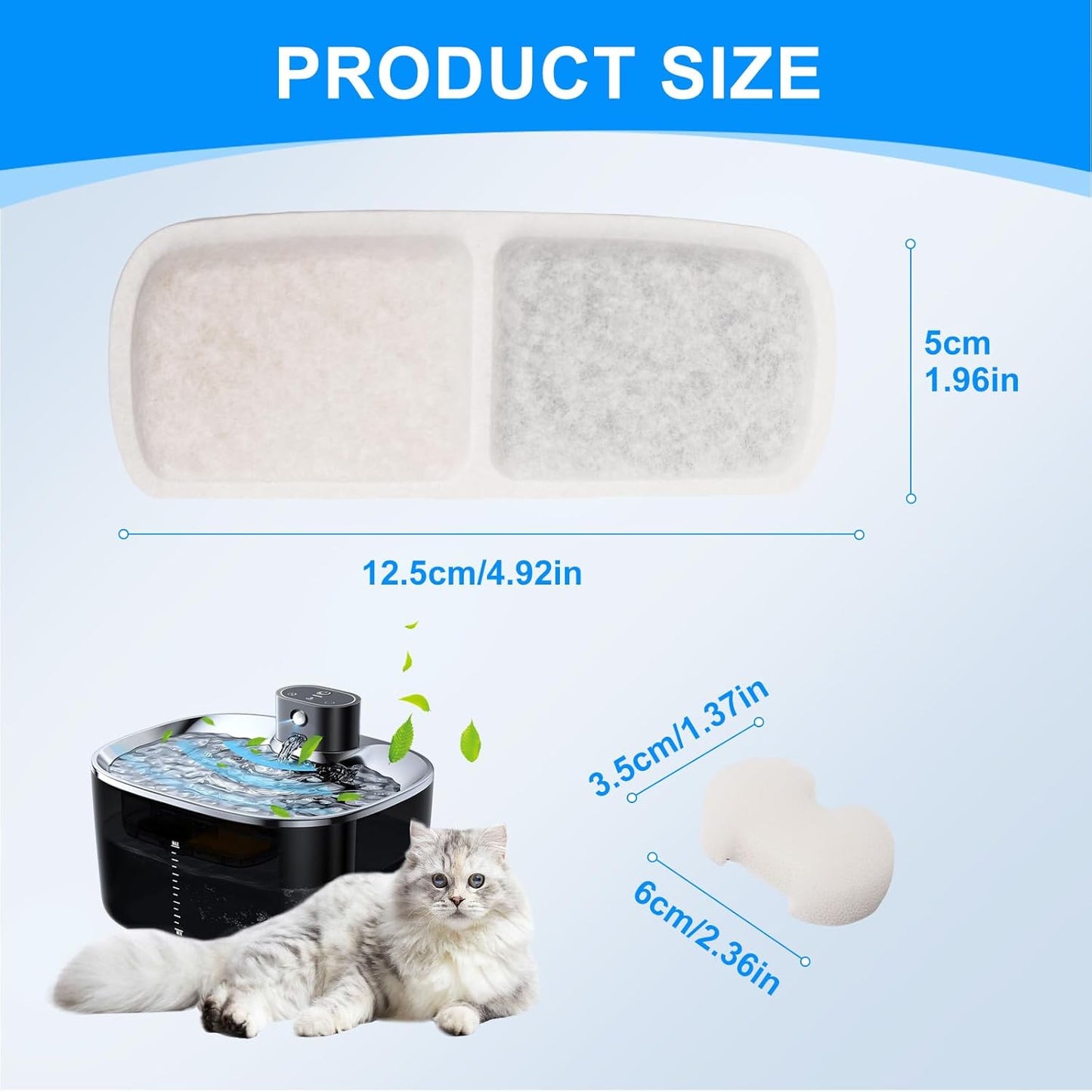 12 + 12 Pack Cat Water Fountain Filters Replacement Compatible with FEELNEEDY Cat Water Fountain FN-W07 135 fl oz/4L, Pet Water Filter Replacement, Replacement Filters and Foam Sponges
