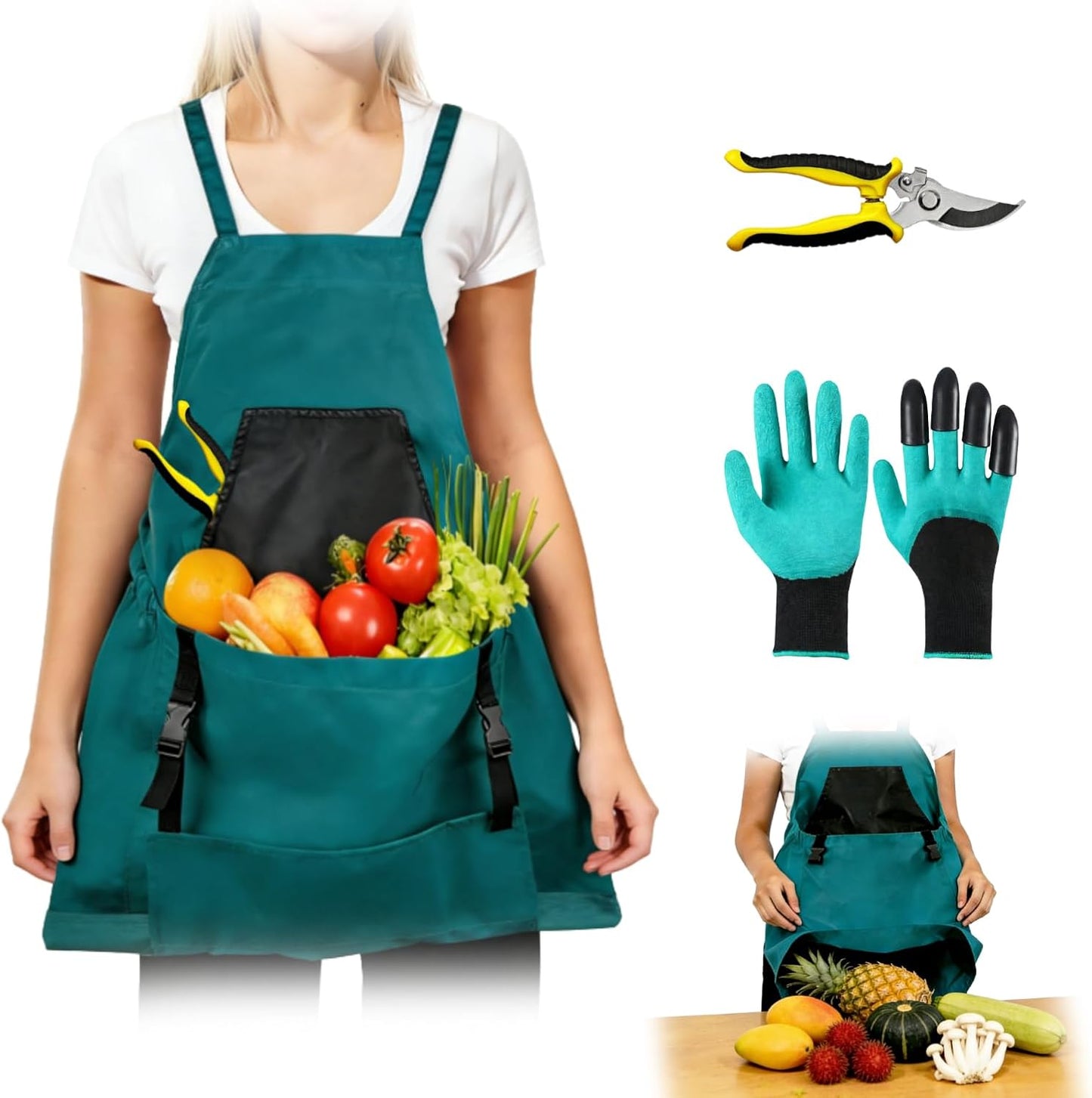 Gardening Apron with Pockets - 600D Waterproof Cross Back Apron for Women, Equipped with Pruning Shears & Gardening Gloves, Ideal for Harvesting, Pruning & Yard Work, Garden Gift