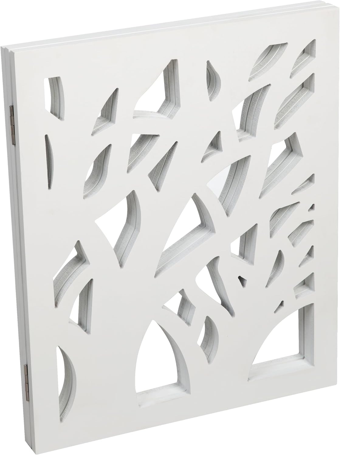 Safety Pet Gate for Dogs – Free-Standing & Foldable - Decorative Scroll Wooden Fence Barrier – Stairs & Doorways (White)