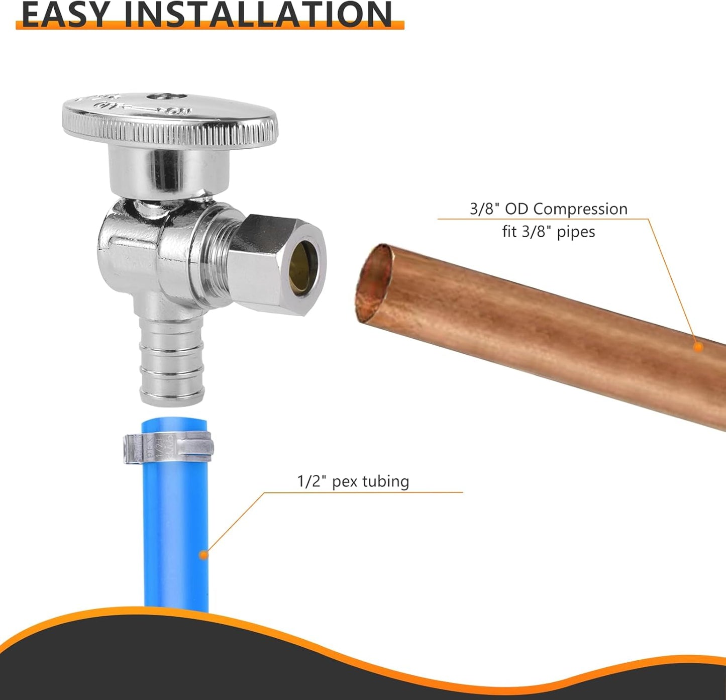 10-PCs HeSun Pex Angle Stop Valve, 1/2" Pex x 3/8" OD Compression Angle Stop, 1/4 Turn Shut Off Valve for Bathroom, ASTM F1807(VALVE076-10)