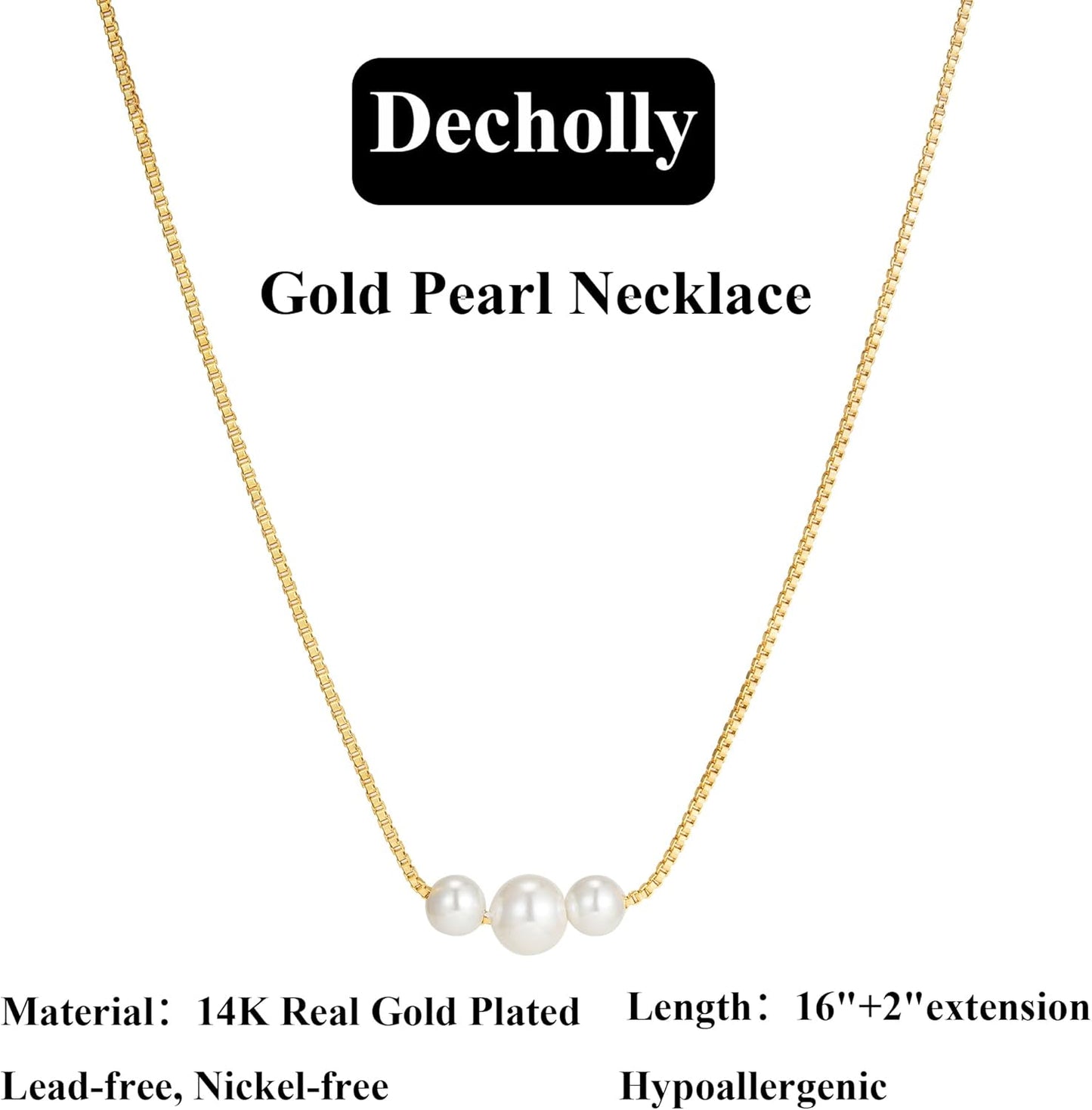Gold Pearl Necklaces for Women Trendy, 14K Gold Plated Dainty Necklace Simple Layered Pearl Necklaces for Women Trendy Wedding Birthday Jewelry