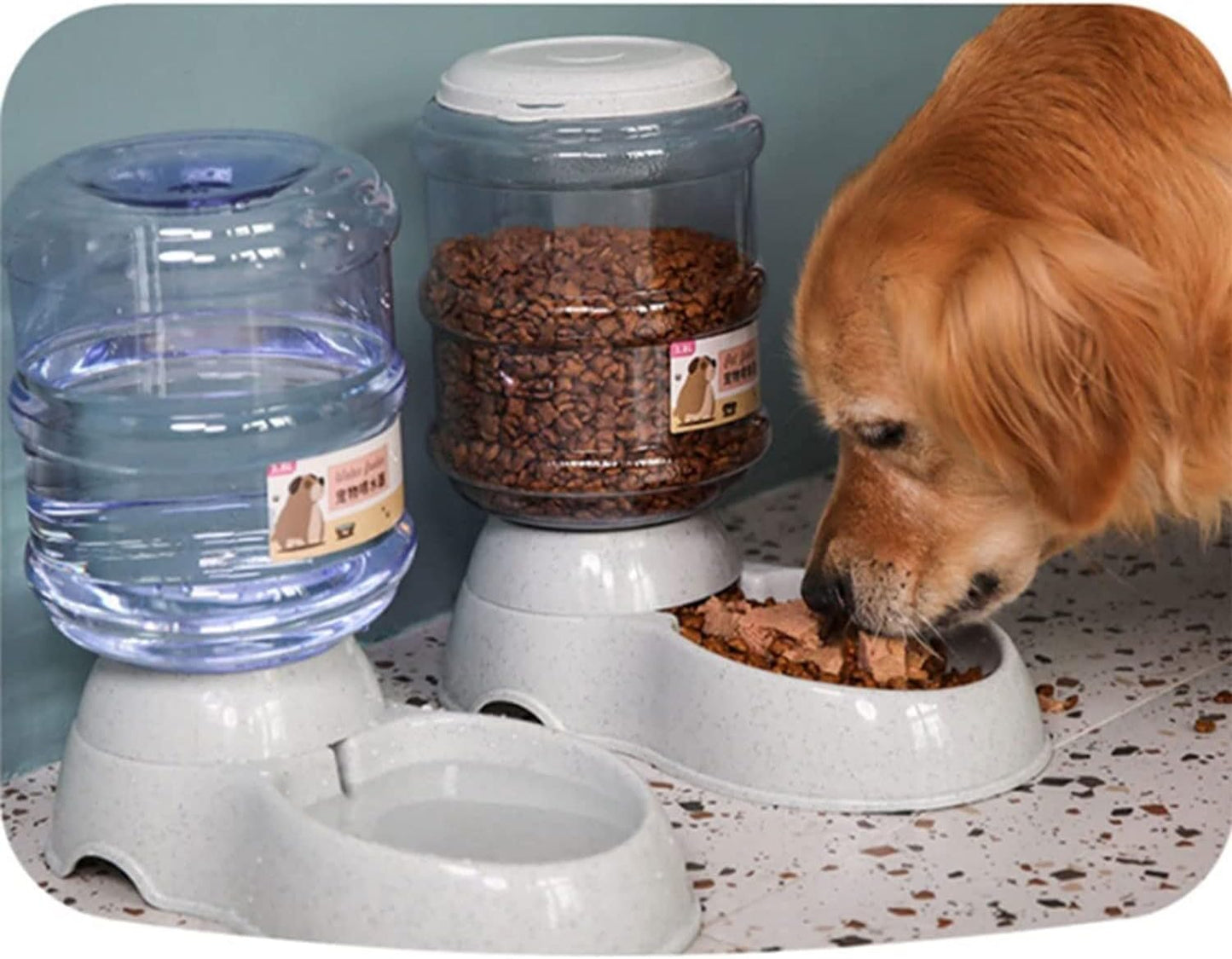 3.5L Unplugged Gravity Pet Food Feeder And Water Dispensers Dog Water Bowl And Automatic Cat Food Dispenser 2 Pack Automatic Cat Feeder And Water Dispenser In Set cat fountain (Green)