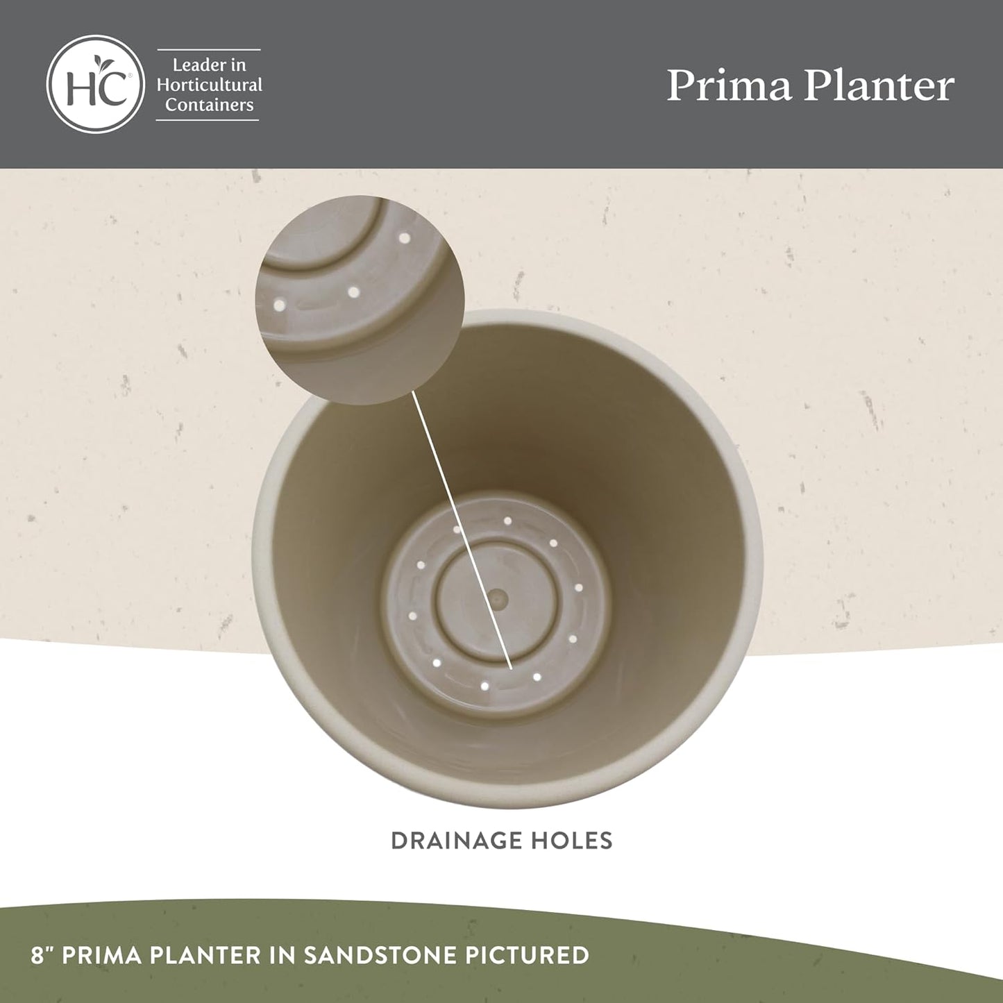 The HC Companies 20 Inch Prima Round Planter Pots with Drainage Holes and Rolled Rim, Lightweight UV-Resistant Plastic Indoor & Outdoor Planters, 2-Pack Flower Pots for Garden & Home Decor, Warm Gray