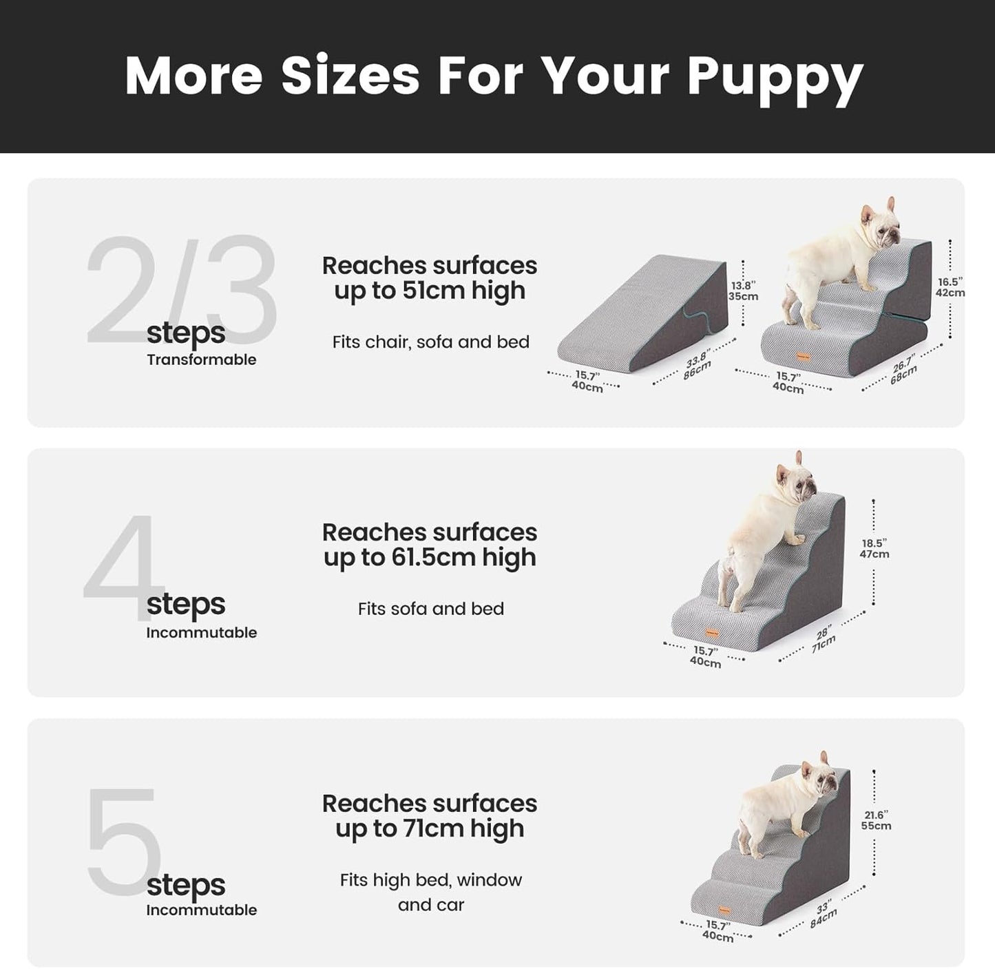 Gardner Pet 4-Step Dog Stairs for Small Dogs 18.5" H, Curved 4-Step Pet Stairs, Dog Steps for High Bed (18-20 in), Couch with Durable Non-Slip Waterproof Fabric Cover and CertiPUR-US Certified Foam