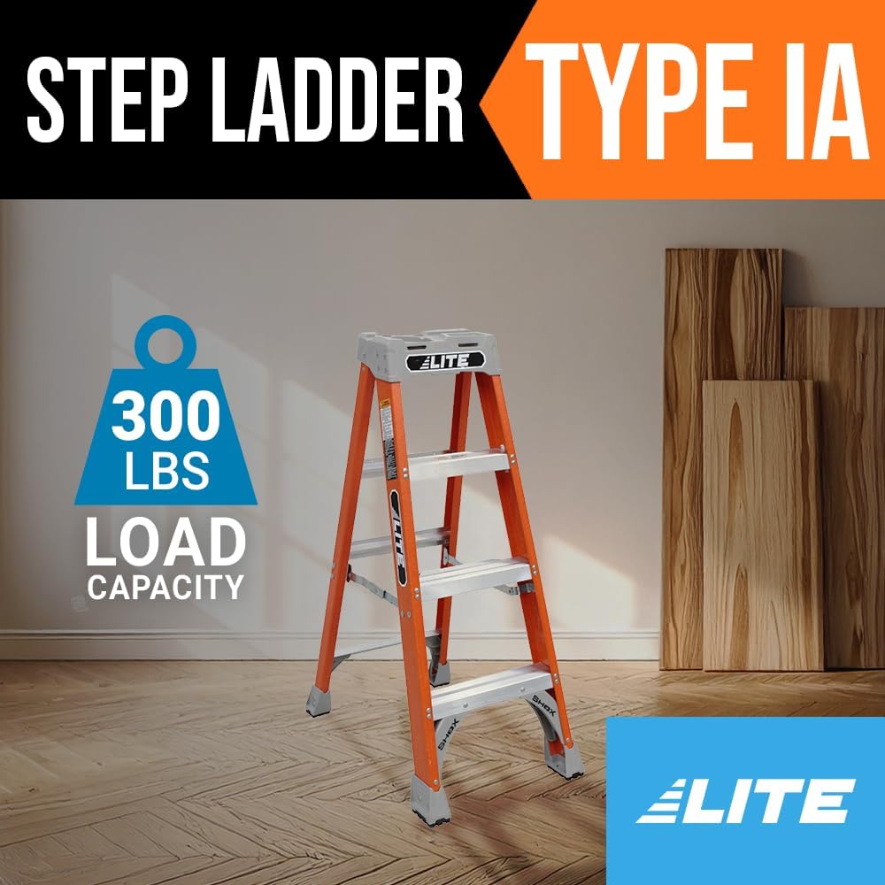 LITE 4-Foot Fiberglass Step Ladder, 300-Pound Load Capacity, Type IA, LP-3011-04