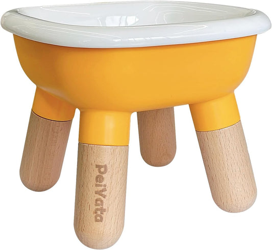 Elevated Cat Bowl and Dog Bowl - Ceramic Raised Pet Bowl with ABS & Beech Wood Stand for Neck & Whisker Relief,Weighted Food or Water Set for Cats & Small Dogs 13.5OZ