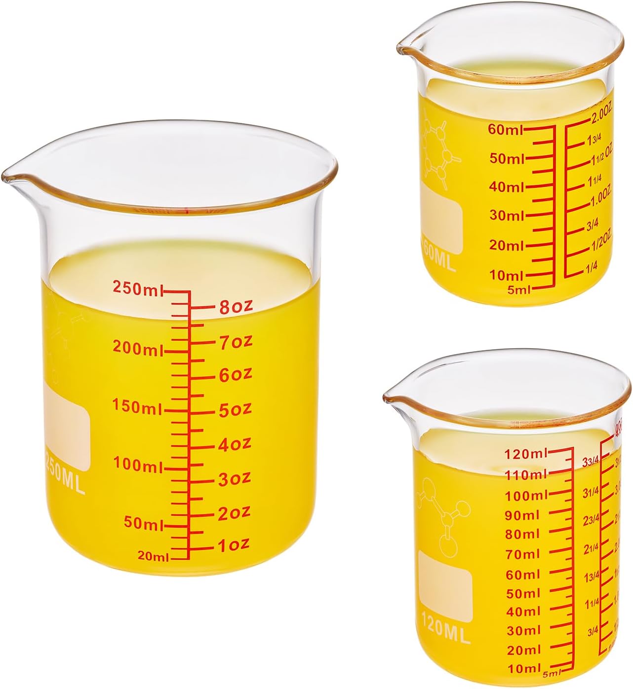 Ackers Mini Glass Measuring Beaker Set, Borosilicate, 2oz 4oz 8oz Measuring Cups
