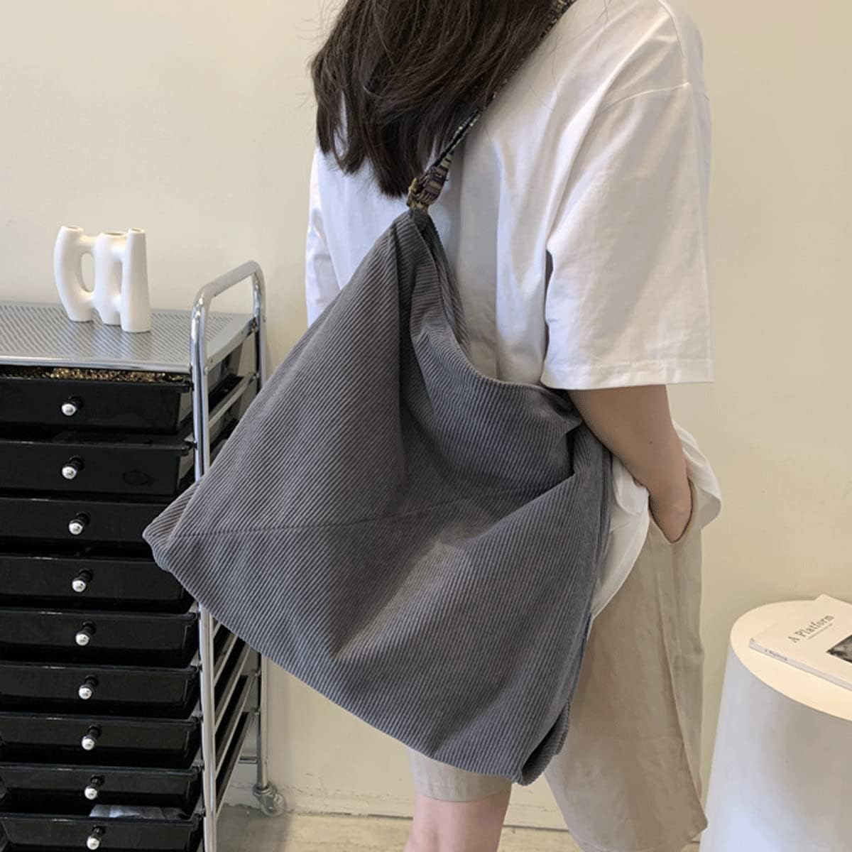 Women Corduroy Tote Bag Large Shoulder Hobo Bag for Women Boho Casual Handbag Purse