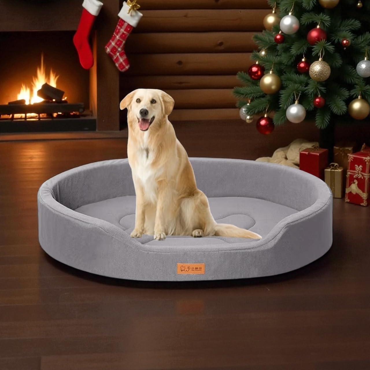 Economy Buster Premium Oval Pet Bed for Small Dogs & Cats (5–10 lbs), Oxford Cloth & Suede Bone-Shaped Warm Nest with Thinner Cushion,Non-Slip Base, Machine (Gray, Medium)