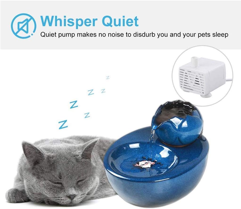 Cat Water Fountain Super Mute Ceramics Pet Water Dispenser for Cat and Small Dogs (Color : Blue) (Brown)