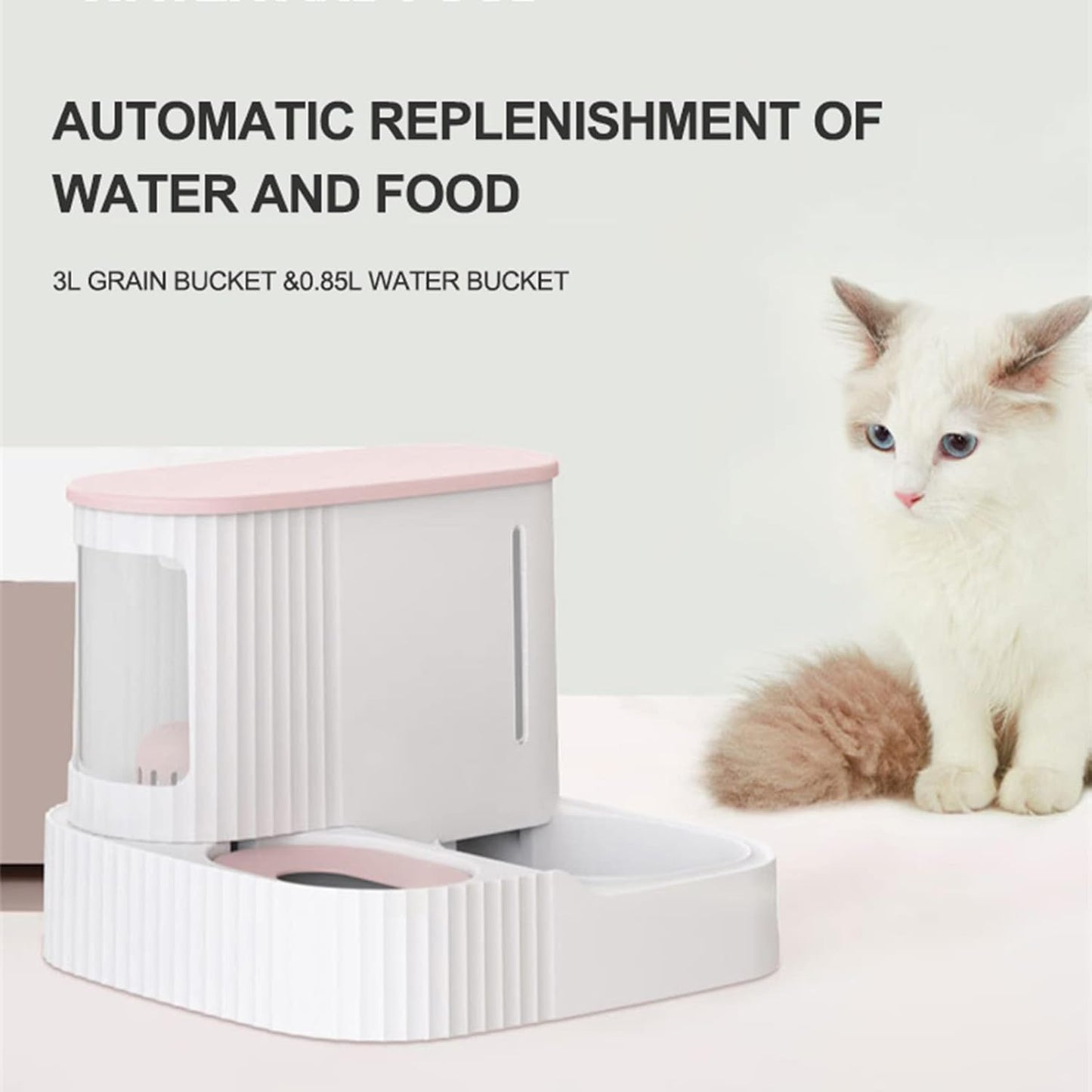 2 in 1 Automatic Gravity Cat Feeder, Dog Food and Water Dispenser Large Capacity, Cat Water Fountain for Small Medium Cats, Dogs, Puppies and Rabbits,Gray