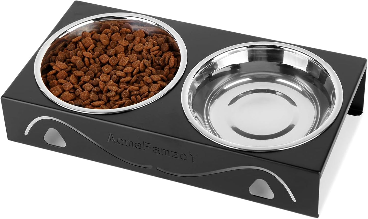 Elevated Cat Bowls 5° Tilted Raised Pet Food Water Bowl Set, 2 Thick Stainless Steel 13.5 oz Cat Dishes Feeder Shallow Wide Cute Whisker Friendly for Indoor Kitten, Small Dogs, Puppy,Black