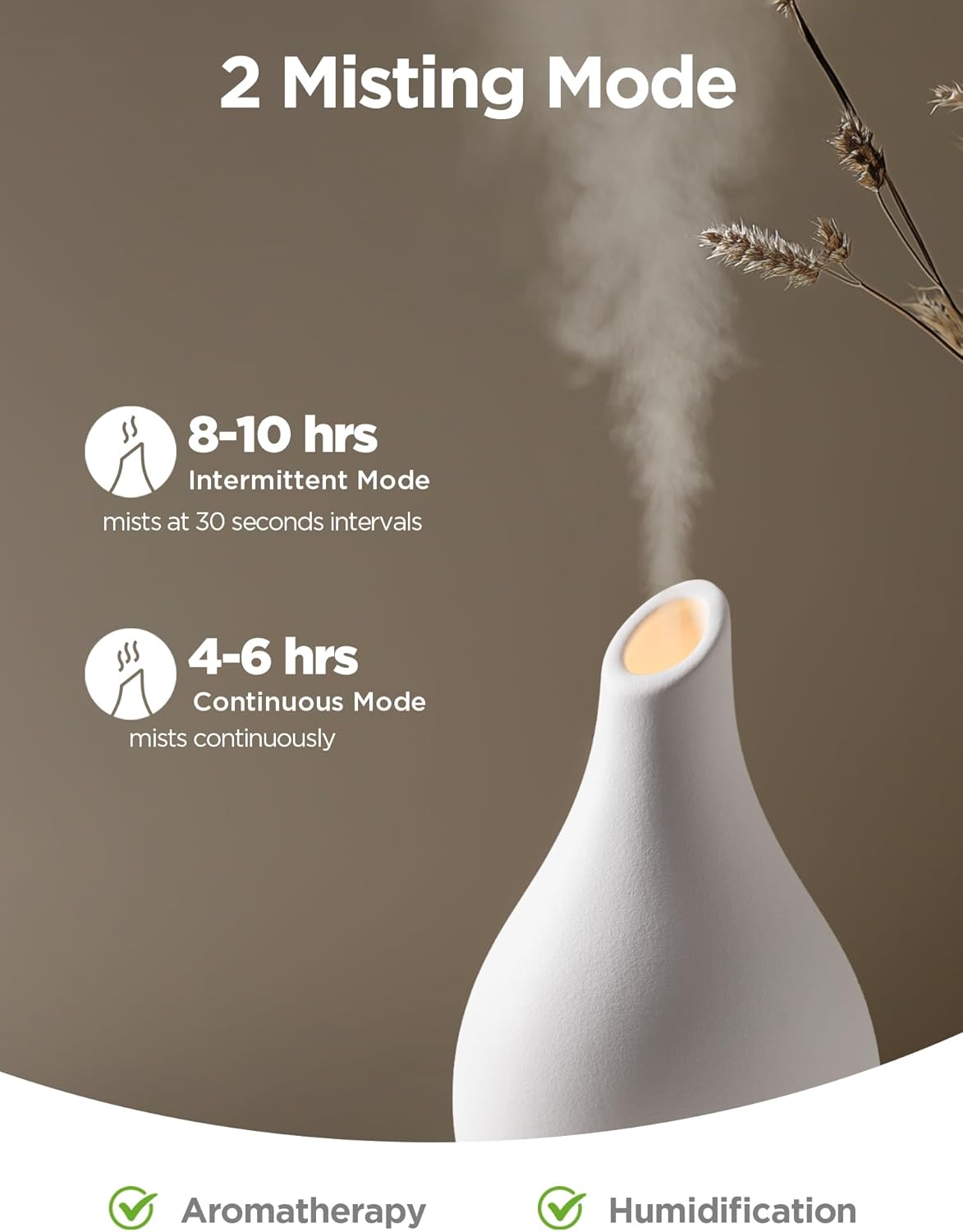 InnoGear Essential Oil Diffuser, 150ml Ceramic Diffuser Handcrafted Stone Aromatherapy Diffusers Ultrasonic Cool Mist Humidifier Vaporizer 2 Mist Modes Waterless for Home, White Vase-Shaped Ceramic