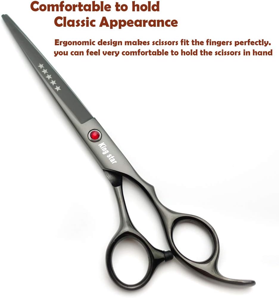 7.0in Titanium Professional dog Grooming Scissors set,Straight & Thinning & Curved scissors 4pcs set for Dog grooming (Bright black)