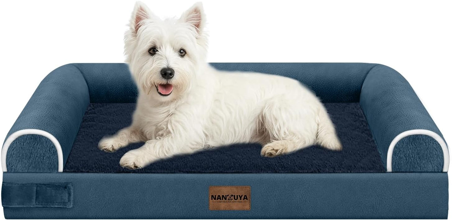 Medium Dog Bed Orthopedic Washable: Beds Bolster Medium Sized Dogs Bed Egg Crate Foam Couch Sofa Waterproof with Removable Cover - Navy Blue