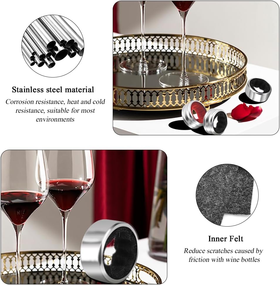 Stainless Steel Wine Bottle Collars, Classy Wine Collar Drip Rings, 4 Pack Simple and Durable Wine Drop Stoppers with Velvet Felts, Small Handy Gadgets for Kitchen and Bar