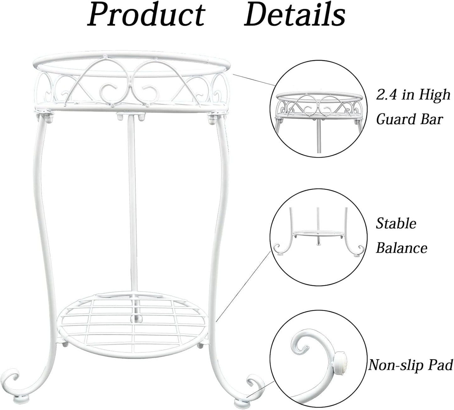 White Metal Plant Stand, 18.5 inch Tall 2 Tier Potted Holder Rack, Heavy Duty Flower Pot Shelf for Indoor Outdoor Patio Balcony Corner Garden