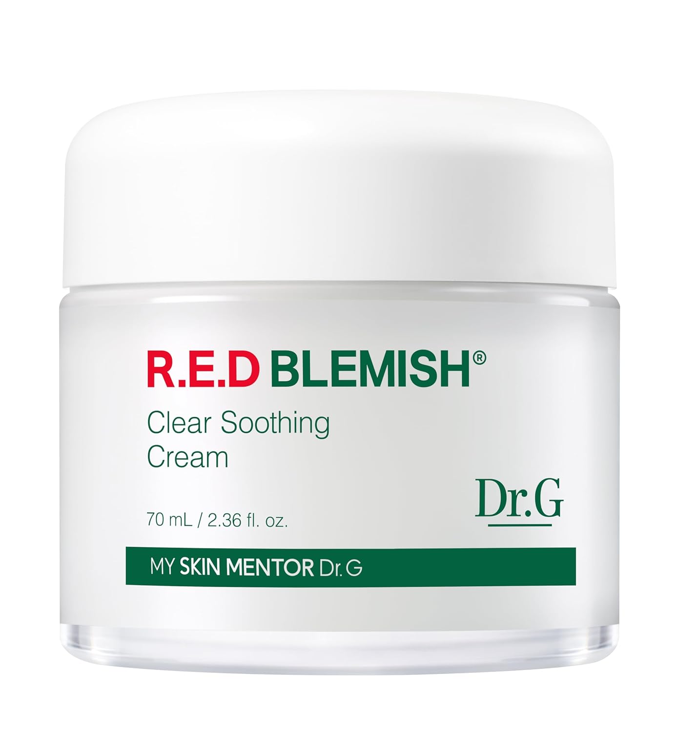 Dr. G R.E.D. Blemish Clear Soothing Cream - Calming Korean Moisturizer for Redness - Soothes Acne & Irritation - With Centella Asiatica - Long-Lasting Hydration - 2.36 fl oz