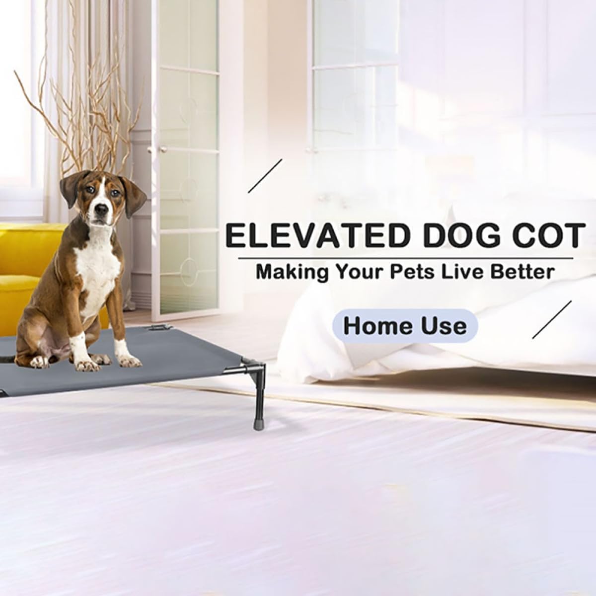 PRETYZOOM Elevated Dog Cot Washable Pet Sleeping Bed Detachable Grey M Size Moisture Resistant Four-Season Pet House Comfortable Dog Nest for Indoor Use