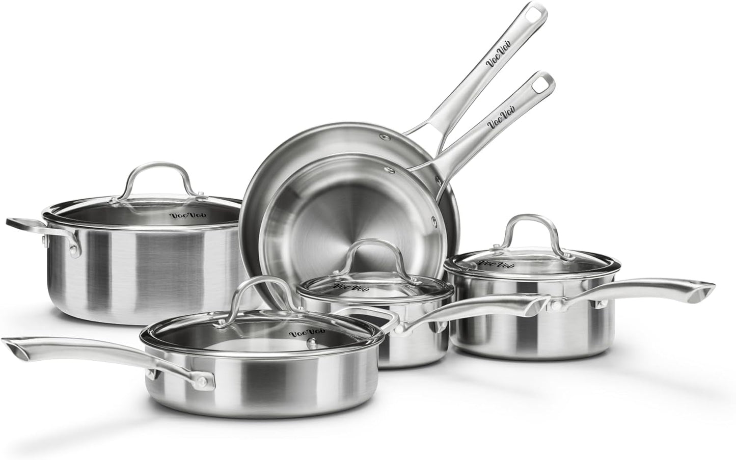 Stainless Steel Cookware Set,Tir-Ply Pots and Pans Set,10 Pcs Stainless Steel Induction Kitchen Cookware Sets,PFOA Free, Frying Pans, Butter warmer,Saute Pan & Stock Pot,Compatible with All Cooktops