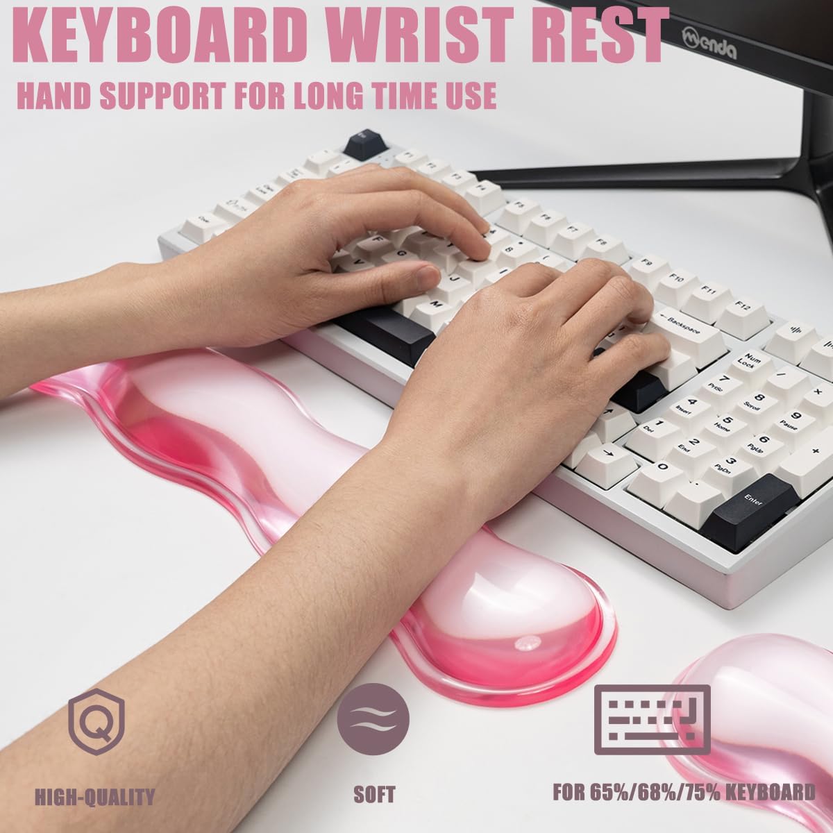 Ergonomic Silicone Gel Keyboard and Mouse Wrist Rest Set – Clear Wrist Rest for Keyboard 60%/68%/75%, Comfort & Support for Typing and Gaming(Pink)