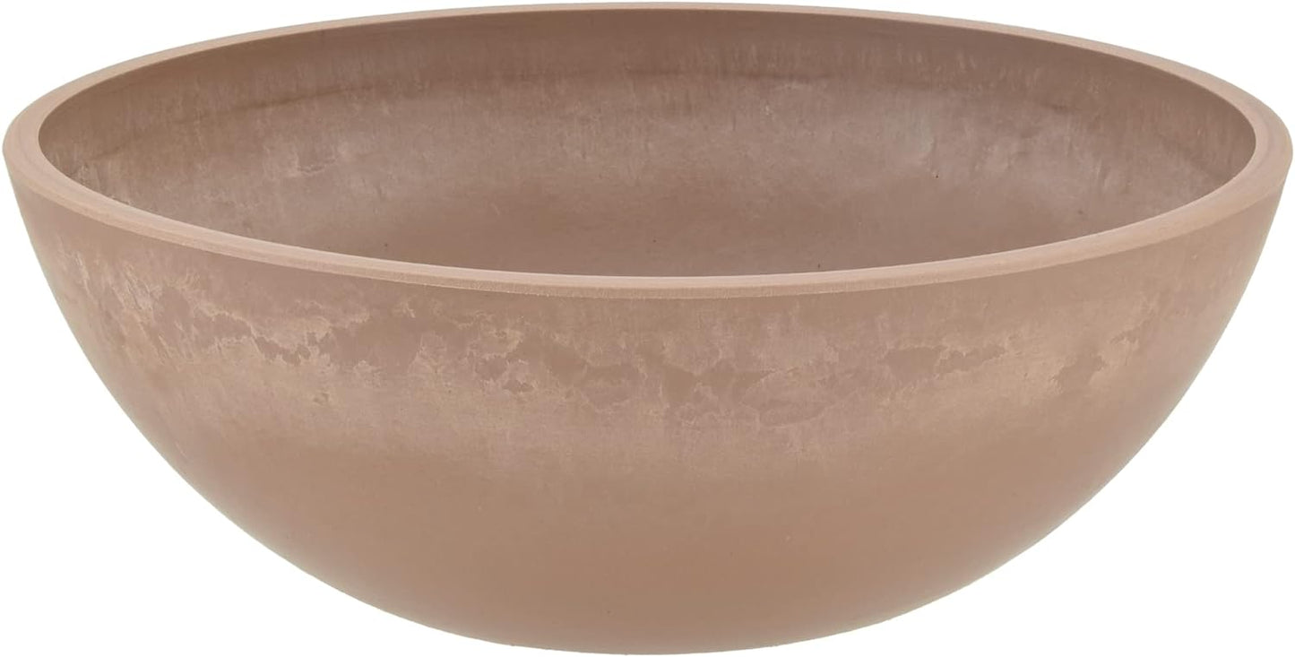 PSW Pot Collection M30TP 12-inch Plastic/Stone/Wood Composite Low Bowl Planter – No Drainage Hole (Drillable), Shallow Indoor/Outer Pot for Succulents, Bonsai, Fairy Gardens, Herbs, Taupe