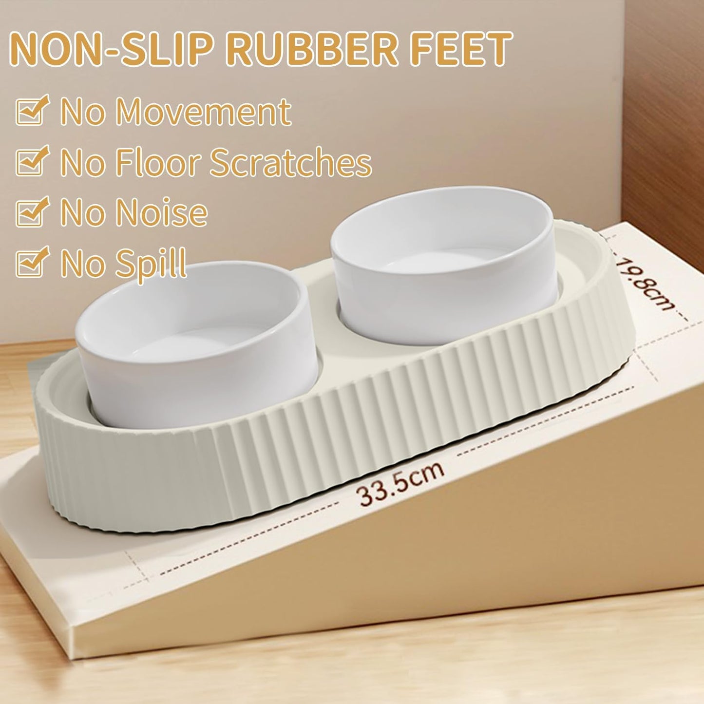 Ceramic Elevated Cat Bowls 15° Tilted Raised for Indoor Cat Anti Vomiting Food and Water Bowl Set Dog Bowls for Small Dog Whisker Fatigue Pet's Dishes (White)