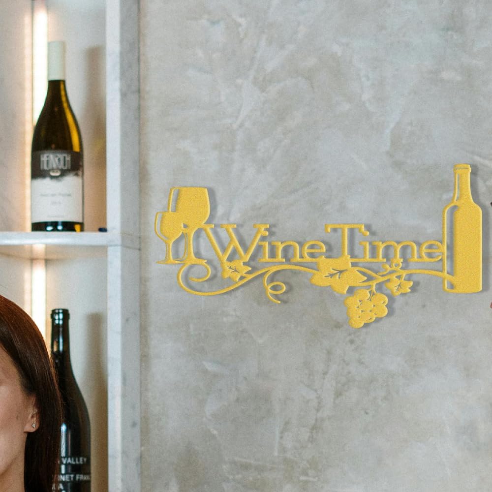 XORT Metal Wine Bar Sign, Metal Wine Signs Kitchen Wall Decor Home Restaurant Bar(Gold).