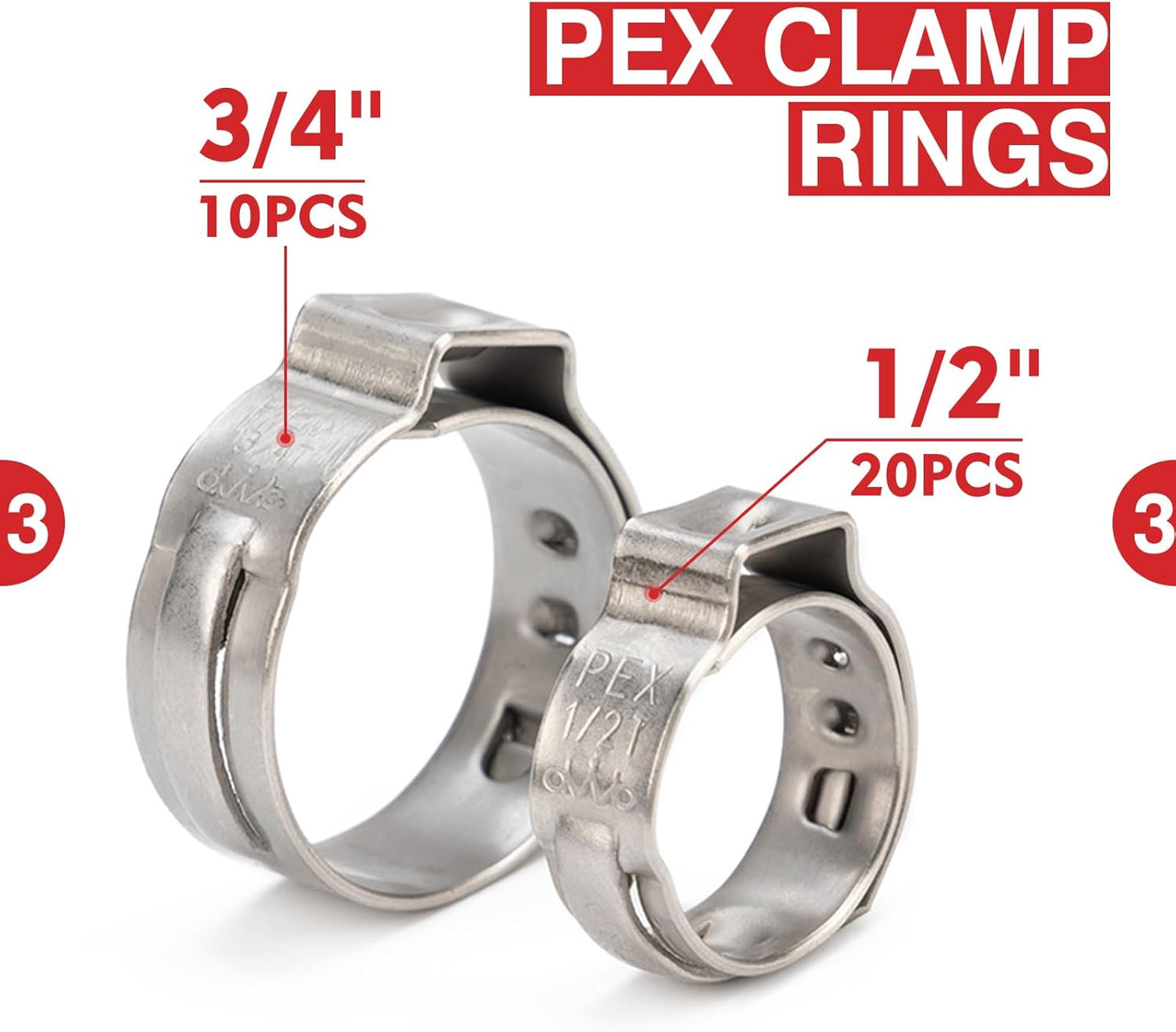 iCRIMP KIT-1096D PEX Clamp Tool Kit for 3/8 to 1 inch PEX Cinch Clamps, with 20pcs 1/2 inch & 10pcs 3/4 inch PEX Cinch Clamp Rings, PEX Tubing Cutter, All-in-one PEX Crimping Tool Kit
