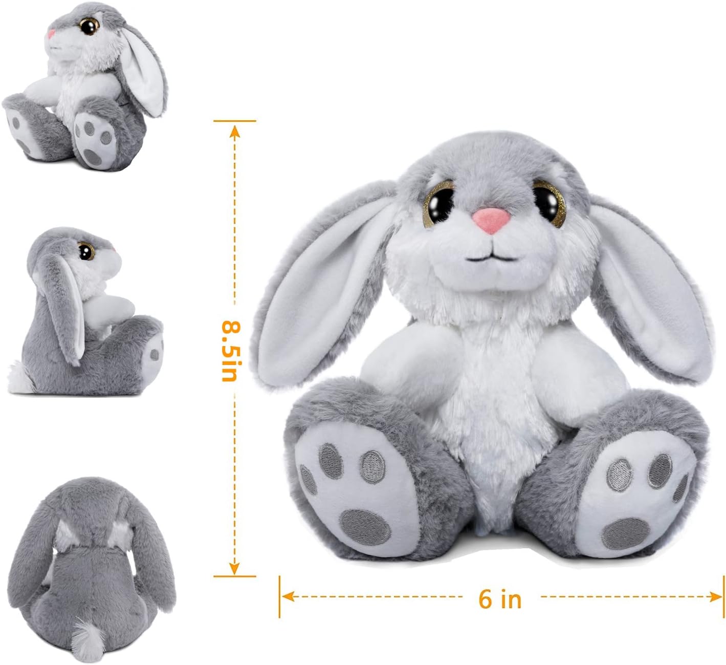HO-EF Easter Bunny Stuffed Animal, 8.5" Bunny Plush with Floppy Ears, Machine Washable& Softness, Cute Bunny Rabbit Plush Toys for Girls Boys Kids Babies Easter Birthday Gifts Decoration, Gray