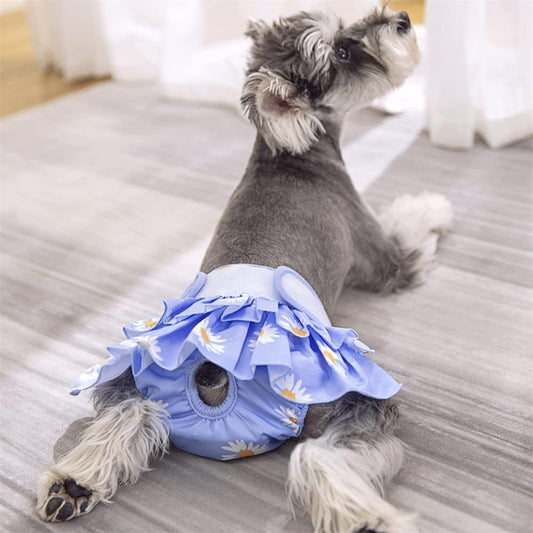 Dog Diapers for Female Dogs 3 Pack Washable Dog Panties Diaper Skirt Flower Printed Puppy Diapers Shorts for Girl Dog in Period Heat