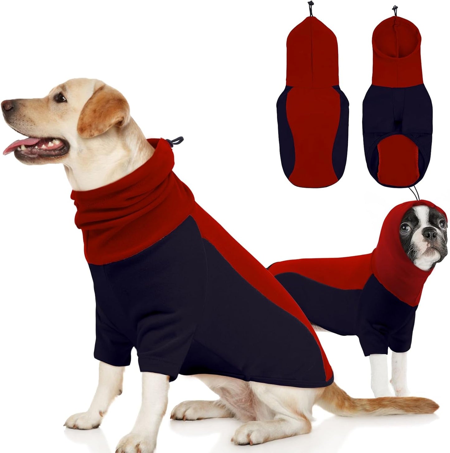 BRKURLEG Warm Dog Hoodie Dog Sweater Dog Anxiety Jacket with Ear Wrap Dog Fleece Shirt Adjustable Quiet Head Cover Sleeves Winter Soft Calming Vests for Dogs and Cats with Earmuffs, Dark Blue XS