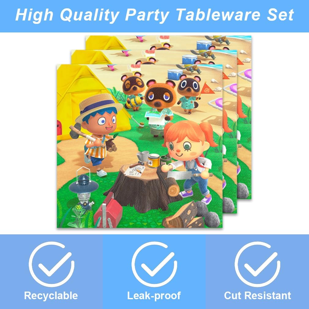 Animal-Crossing Party Supplies 40pck include 20 plates, 20 napkins for the Animal Crossing birthday party decoration