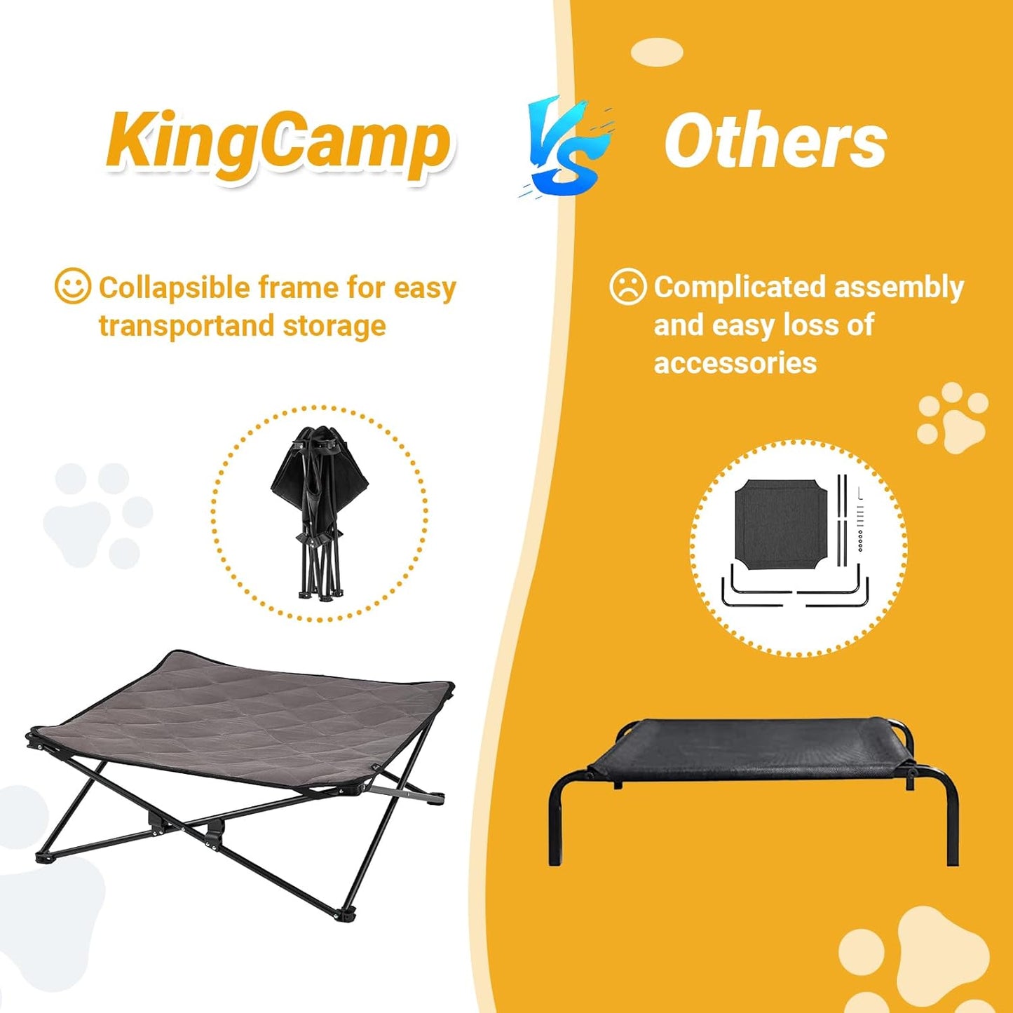 KingCamp Elevated Dog Bed for Medium Dogs, Raised Outdoor Indoor Portable Cooling Cot Lifted Pet Hammock off Ground with Washable Breathable Mesh & Frame with Non Slip Foot for Camping Backyard, Black