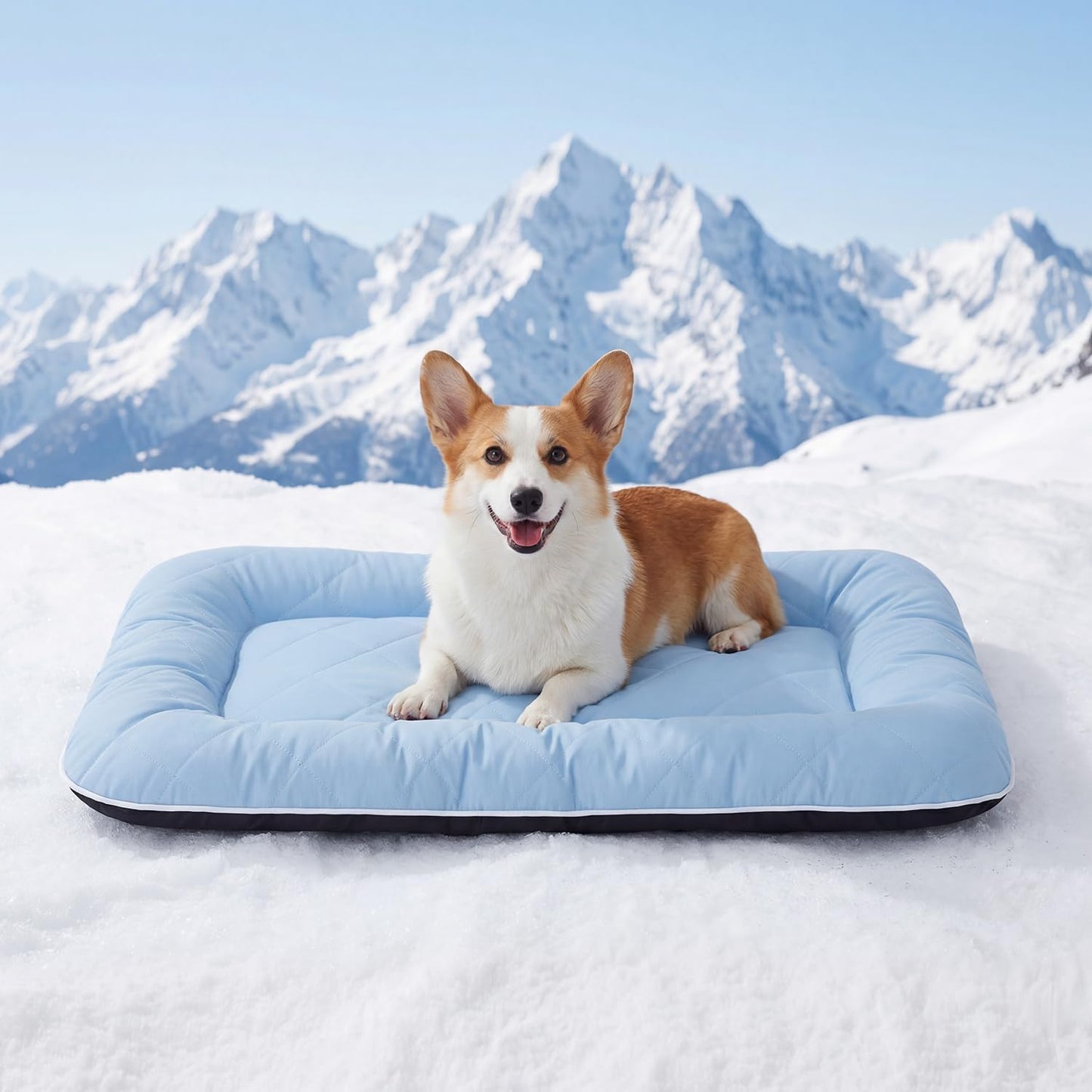 ZOMISA Cooling Dog Bed Q-MAX >0.5, Thick Cooling Crate Mat for Large Dogs, Cold Kennel Pad with Chill Breathable Washable Fabric for Summer, 35x22x2'', Blue