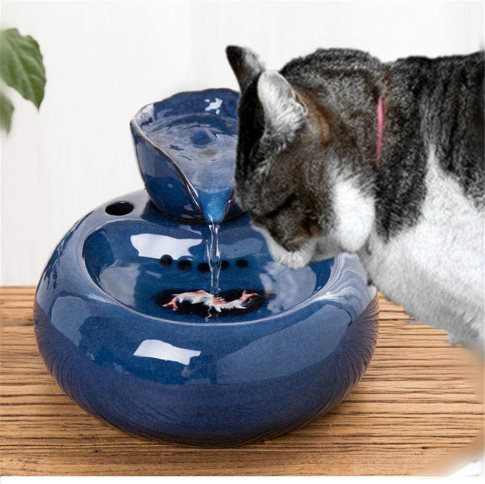 fountain Portable Ceramics Pet Drinking Fountain For Cat,Pet Water Dispenser With Ultra Silent Pump Compact Easy Clean Free Flowing Electric Water Bowl Pet water dispenser (Color : Black) (Blue)