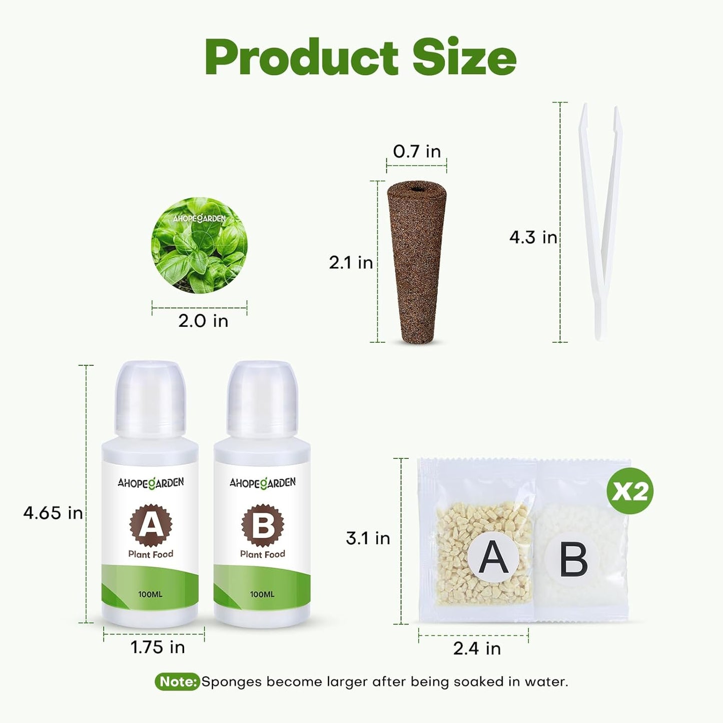 Ahopegarden 86PCS Hydroponic Pods Kit: Grow Anything Herb Kits with 600ml A&B Plant Food, 40 Grow Sponges, 40 Labels, 1 Tweezer - Hydroponics Supplies for Aerogarden&Most Brand Herb Garden
