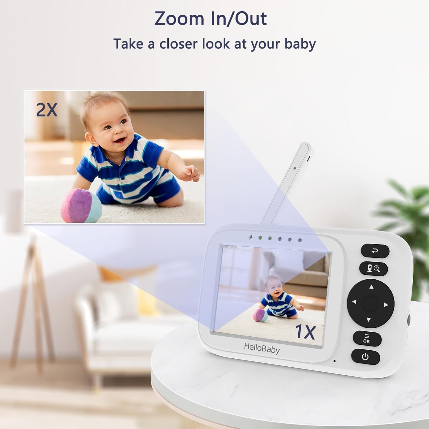 HelloBaby Baby Monitor with Camera and Audio - 3.2” IPS Screen,USB Cable,No WiFi,Manual Baby Camera Adjustment,Night Vision,ECO Mode, 1000ft Range | Portable for Travel,Mom,Pet, Elderly | Model HB2438