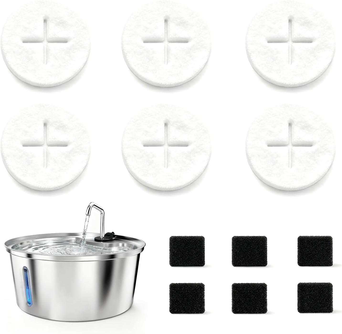 Dog Water Fountain Filters, Pet Fountain Replacement Filters for WF02, White 6 Count (Pack of 1)
