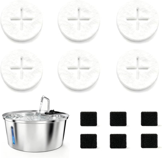 Dog Water Fountain Filters, Pet Fountain Replacement Filters for WF02, White 6 Count (Pack of 1)