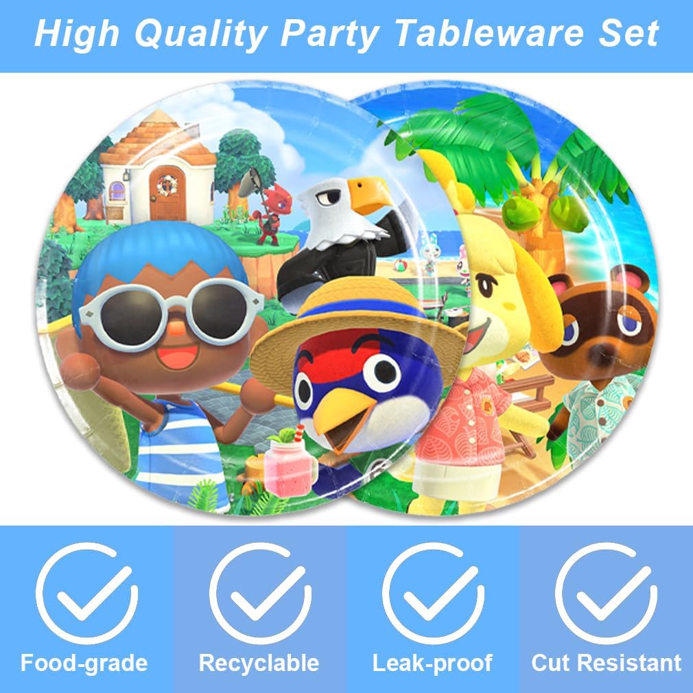Animal-Crossing Party Supplies 40pck include 20 plates, 20 napkins for the Animal Crossing birthday party decoration