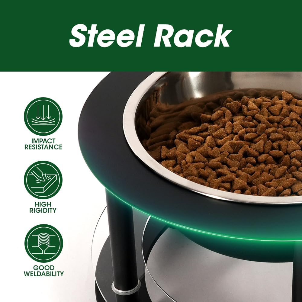Elevated Dog Bowls, 32oz Stainless Steel Bowl, 3 Height Adjustable Single Dog Bowl Stand Raised Water Feeder for Large, Medium, Small Dog(Bowl Included) - MK2072A(Black)