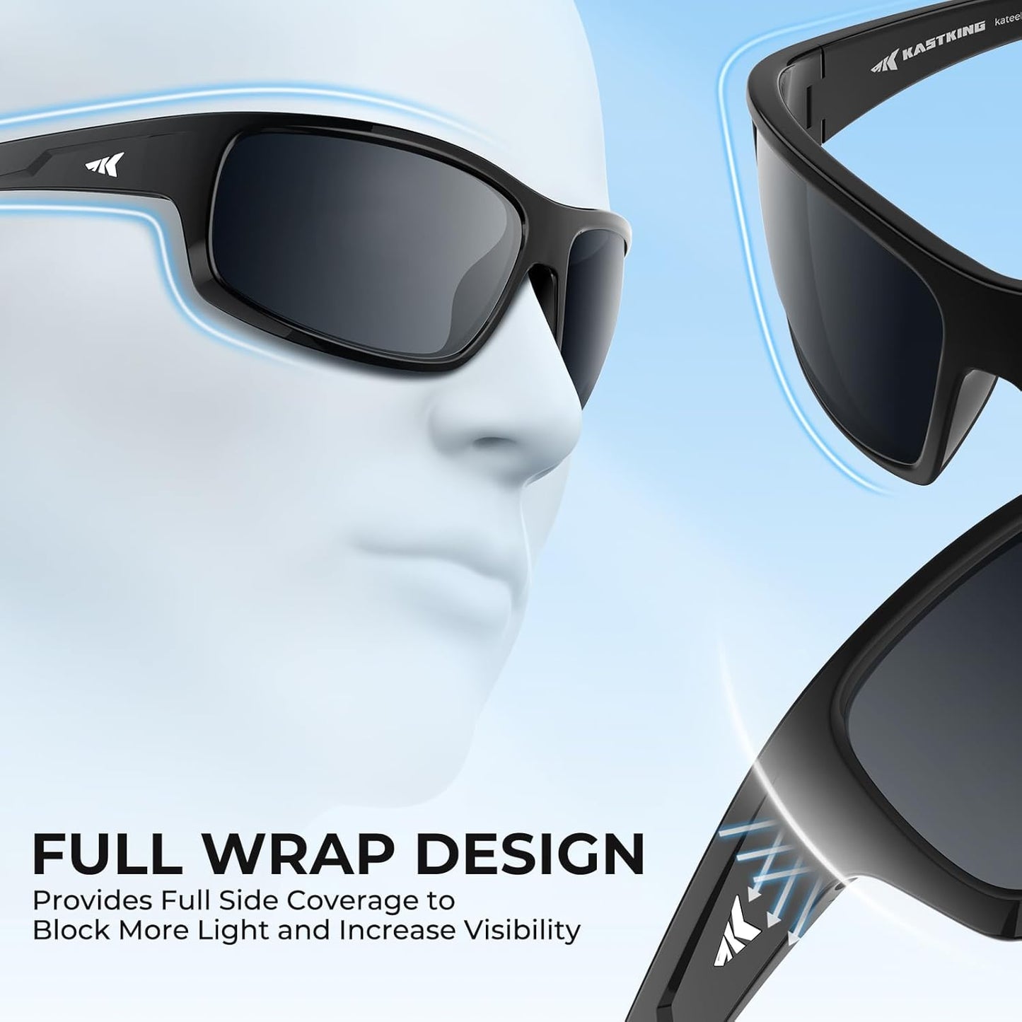 KastKing Kateel Sport Sunglasses, Full Wrap Design, PuriVex Protective Coating, Lightweight Grilamid Frame, UV Protection