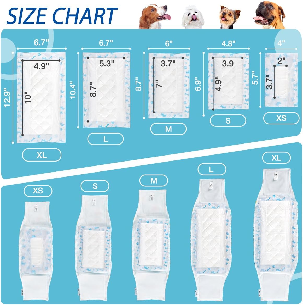 Disposable Dog Diaper Booster Pads S - 100 Count, Dog Diaper Liners for Male and Female Dogs, Inserts fit Most Puppy Diapers - Pet Belly Bands and Male Dogs Wraps