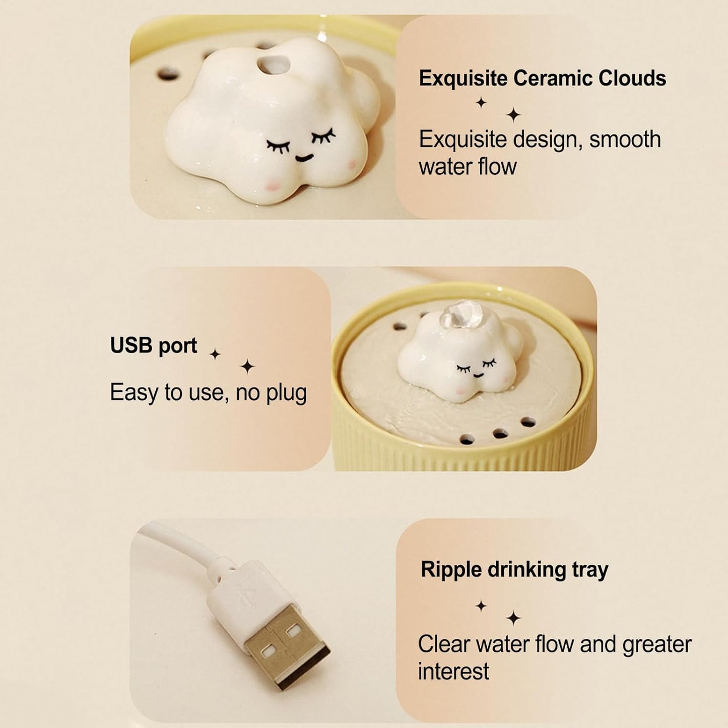 Cat Water Fountain - 1.2L Ceramic Automatic Pet Dispenser, Quiet Circulating Drinking System with Continuous Flow Filtration and Splash Resistant Bowl Design, Sturdy Hygienic Construction, Ideal for S