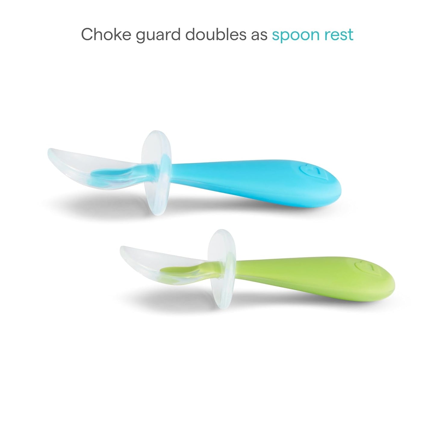 Munchkin® Silicone Scoop™ Trainer Spoons with Choke Guard for Baby Led Weaning, 4 Count, Blue/Green