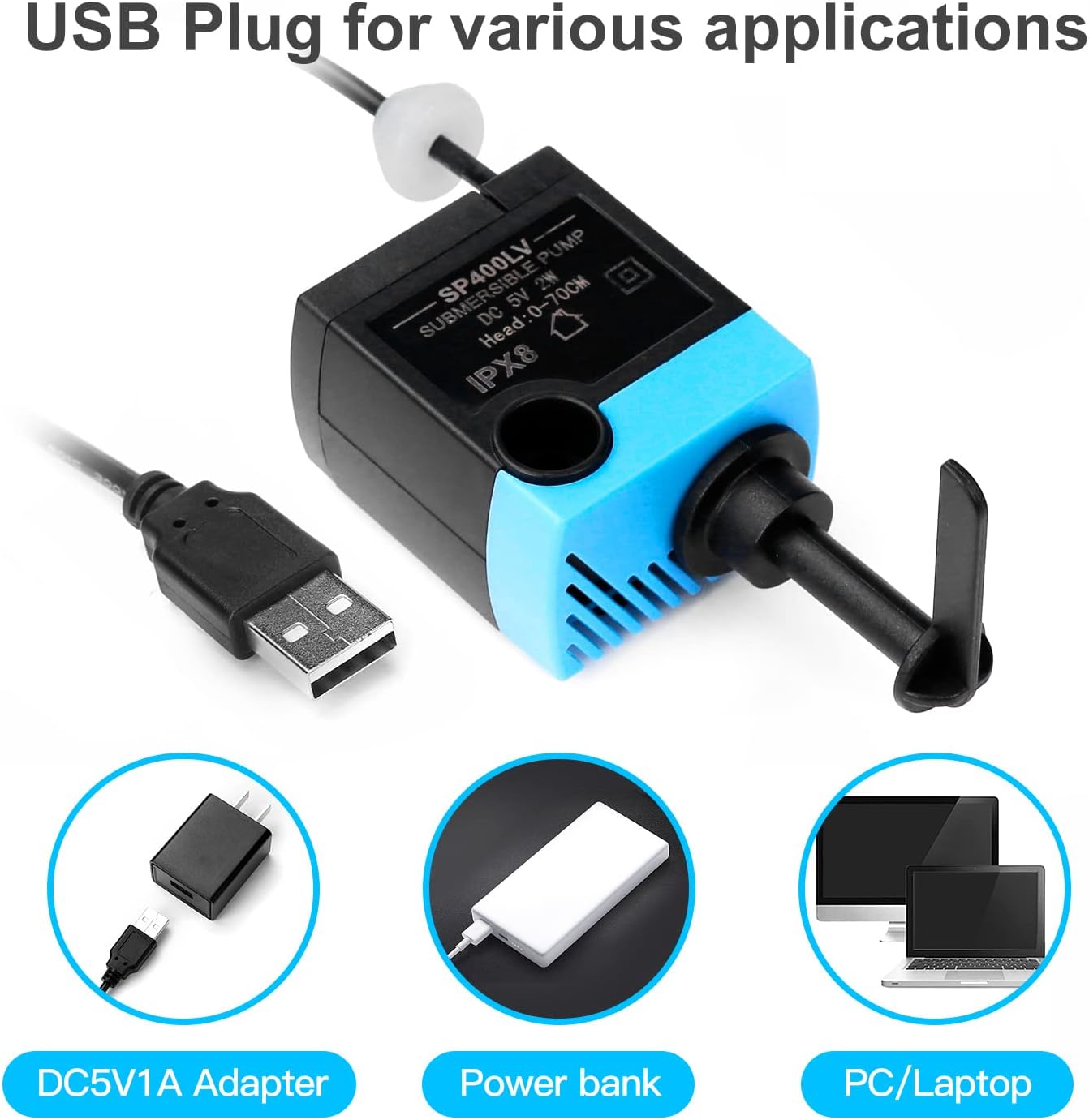 SP-400LV Cat and Dog Water Fountain Pump with Grommet,USB Replacement Pump for Original Mini Pet Fountain