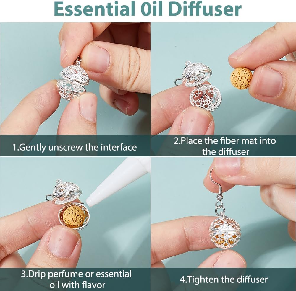 SUPERFINDINGS 2 Pairs Essential Oil Diffuser Dangling Earrings 304 Stainless Steel Hoop Earring with 10pcs Natural Lava Rock Stones 36mm Aromatherapy Earrings Drop Earring for women