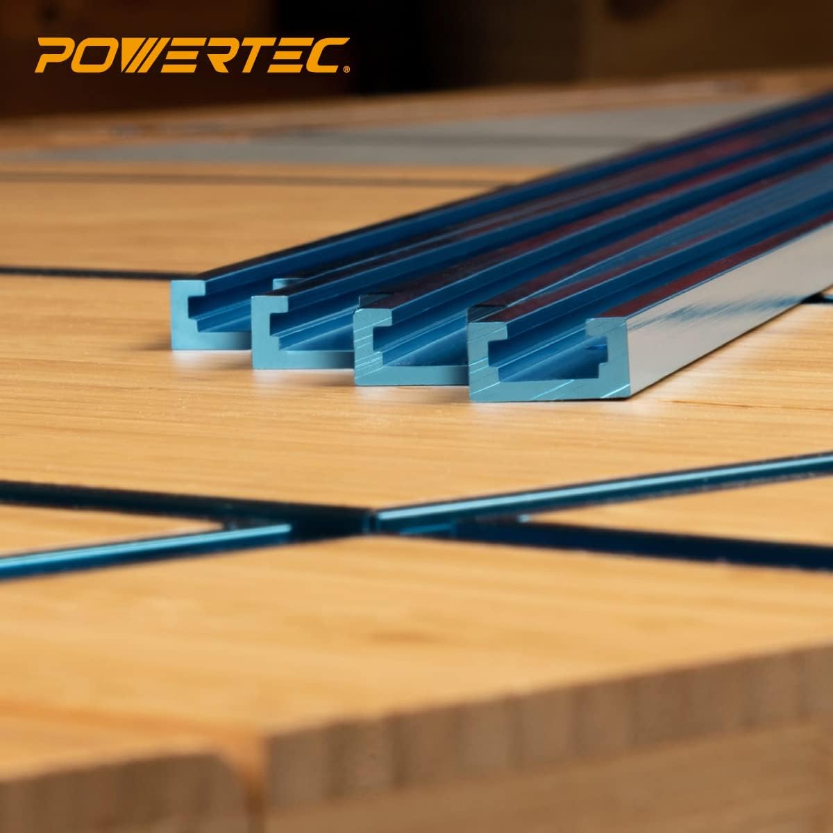 POWERTEC 71372V 36 Inch Double-Cut Profile Universal T-Track with Predrilled Mounting Holes, 4 Pack, T Track for Woodworking Jigs and Fixtures, Drill Press Table, Router Table, Workbench