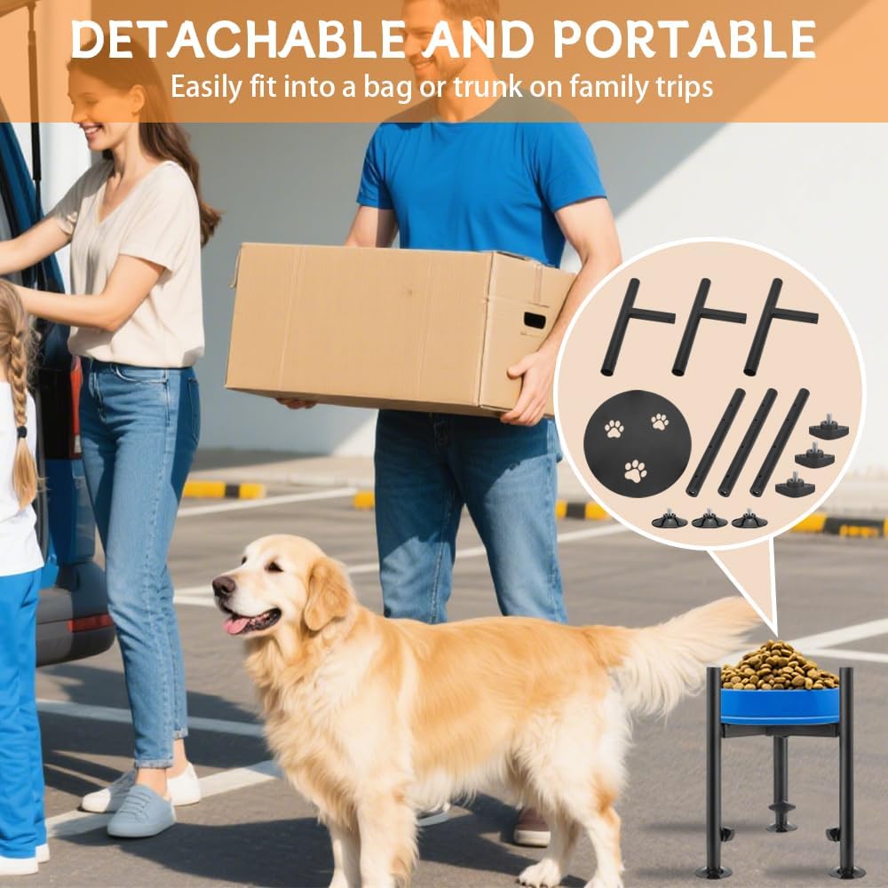 Single Dog Bowl Stand for Medium Large Dogs, Adjustable Width 6-10" Raised Dog dishes Stand，Elevated 4 Heights Tall Dogs Bowls Holder with Name Label Stickers, Black(Bowl Not Included)